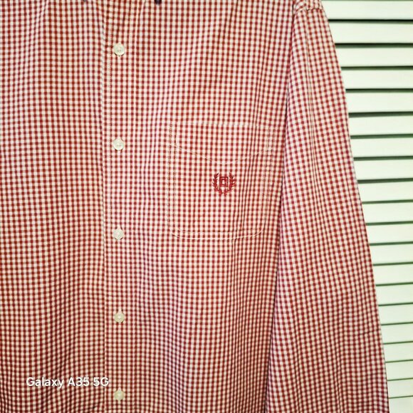 Chaps Mens Red Gingham Button-Down Long Sleeve Shirt L Cotton/Polyester - Picture 2 of 6
